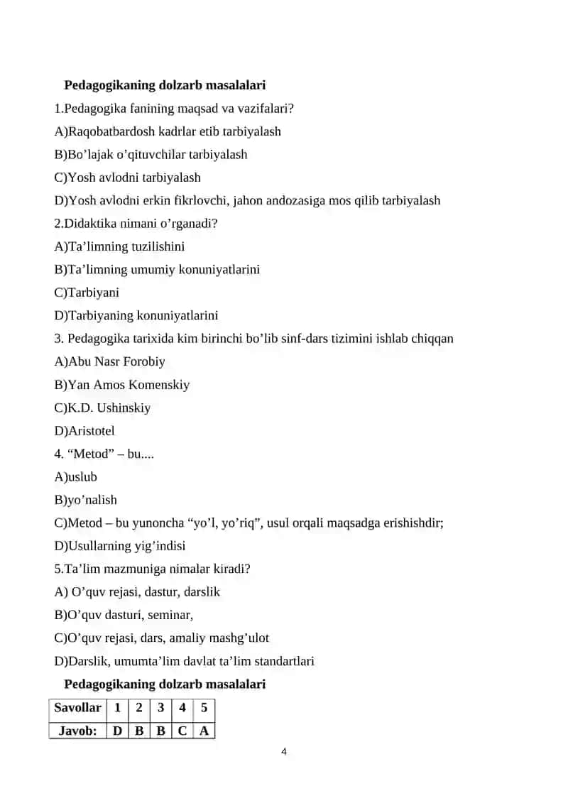 Informatika testlar 4