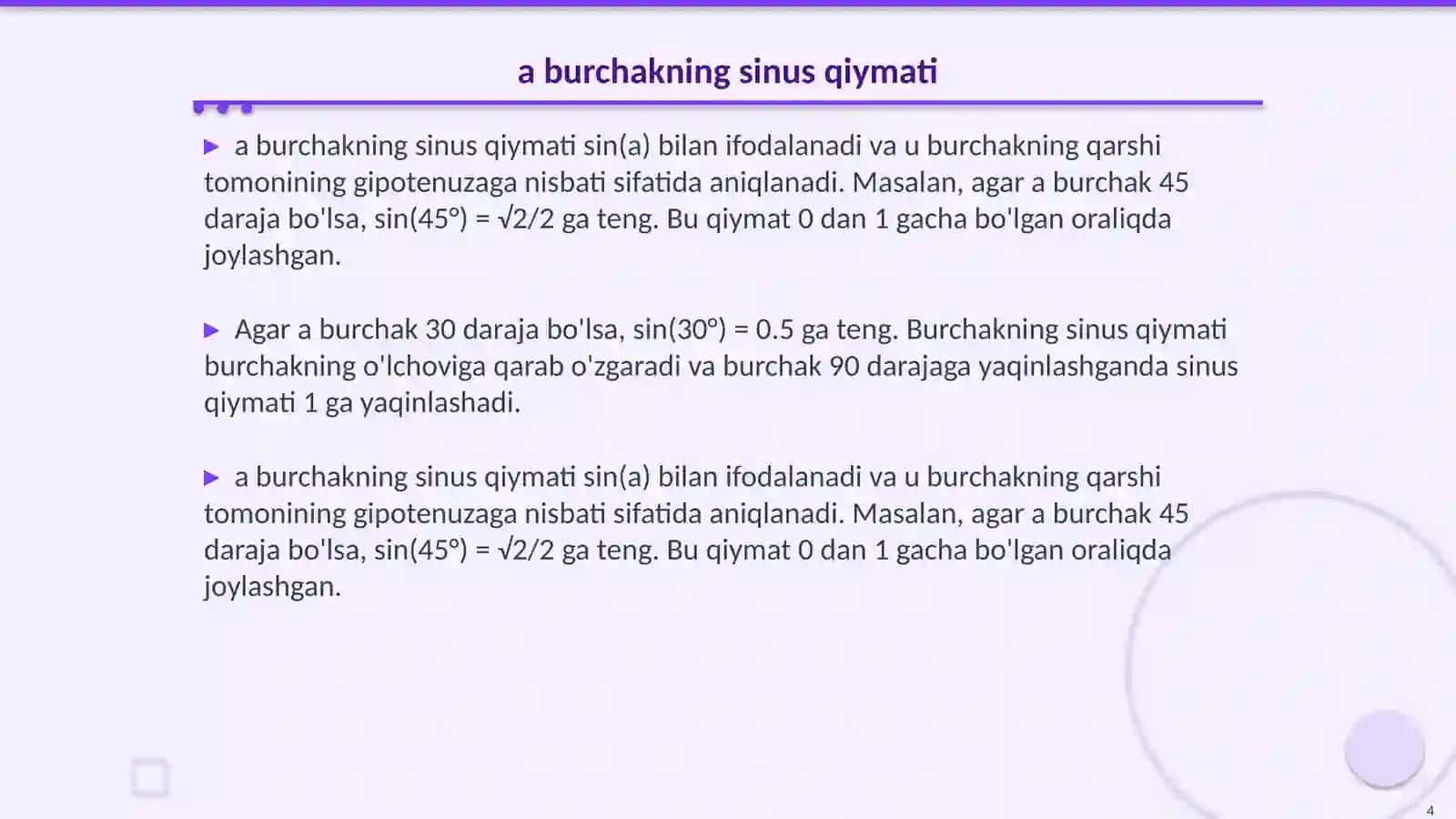 sin va kosinusning asosiy ta'rifi 4