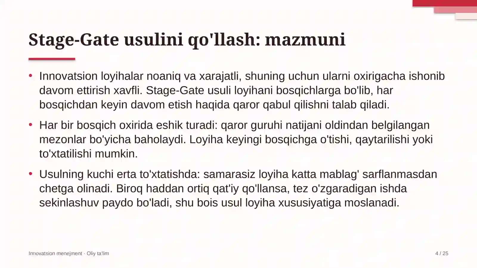 Gidroelektr stansiyalarida Stage-Gate usulini qo'llash 4