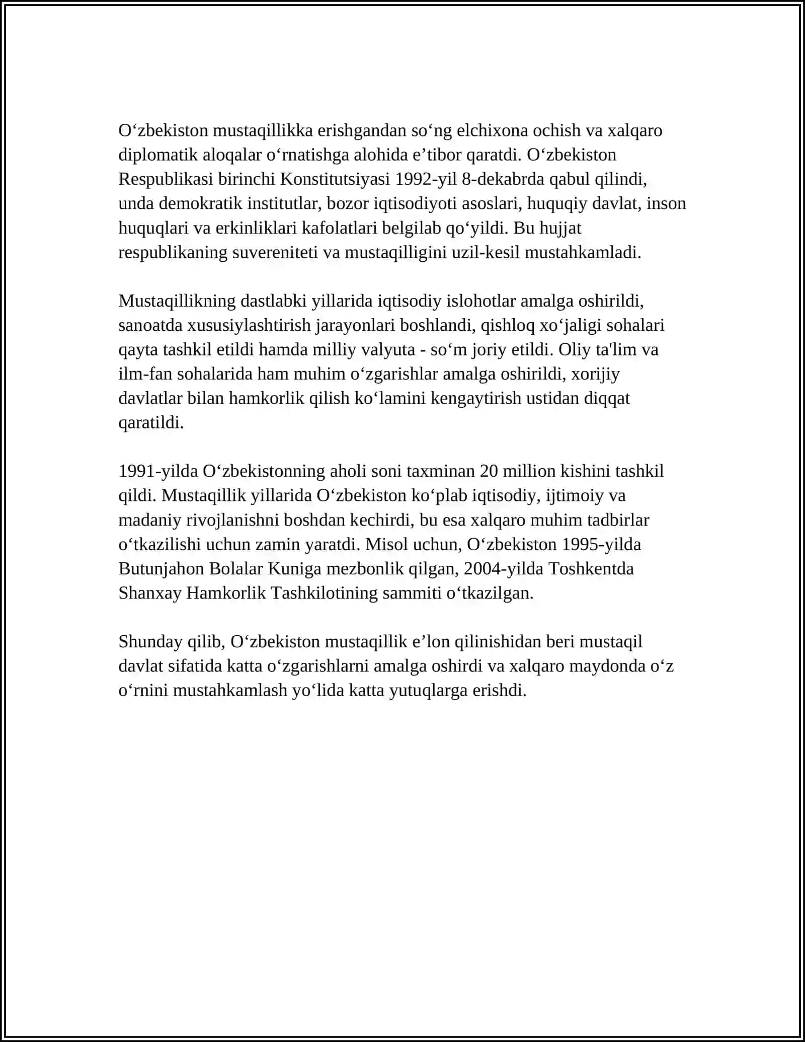 O‘zbekiston Mustaqillikka 4