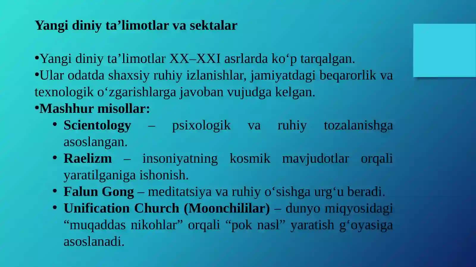 YANGI DINIY TA’LIMOTLAR VA SEKTALAR 4