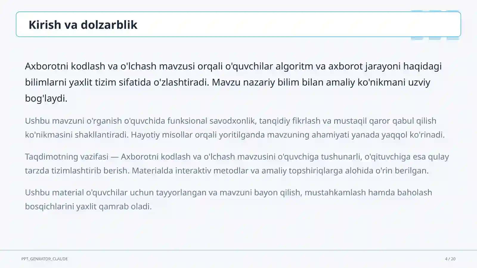 Axborotni kodlash va o'lchash (7-sinf) 4