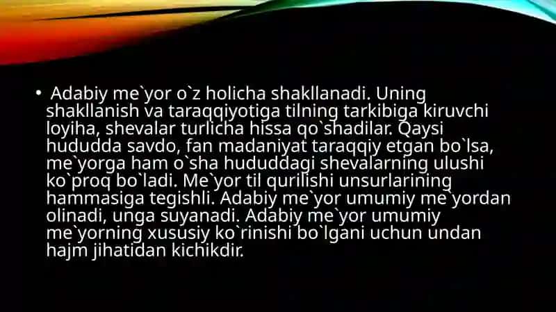 O`zbek adabiy tilining me`yorlari 4