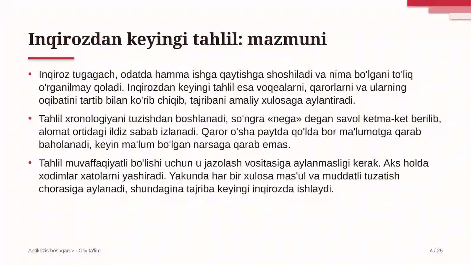 Antikrizis boshqaruv · Oliy ta'lim 4