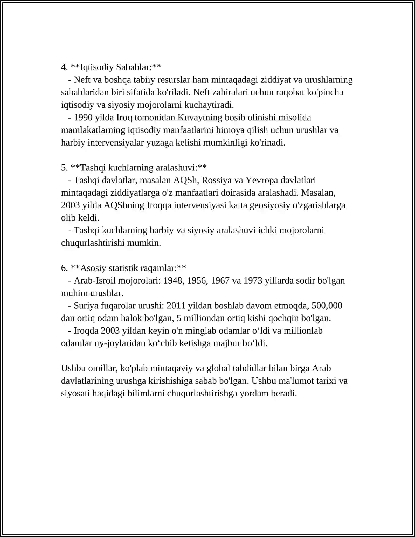 Arab Davlatlarining Urushga Kirishish Sabablari 4