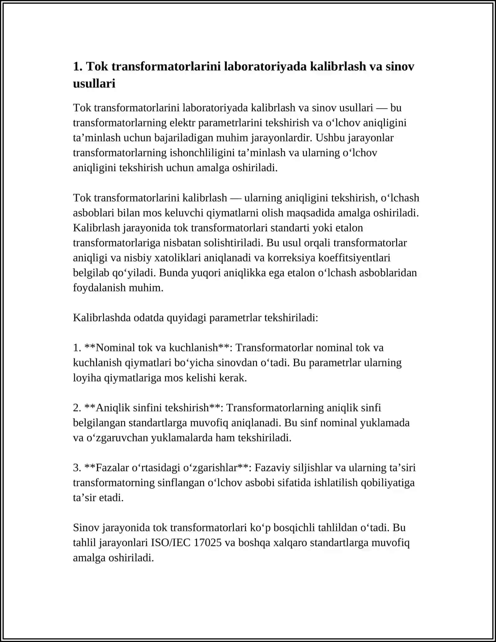 TOK VA KUCHLANISH TRANSFORMATORLARINI TEKSHIRISH 4
