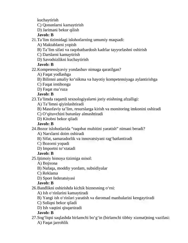 Oʻzbekistonning eng yangi tarixi 6-test 4