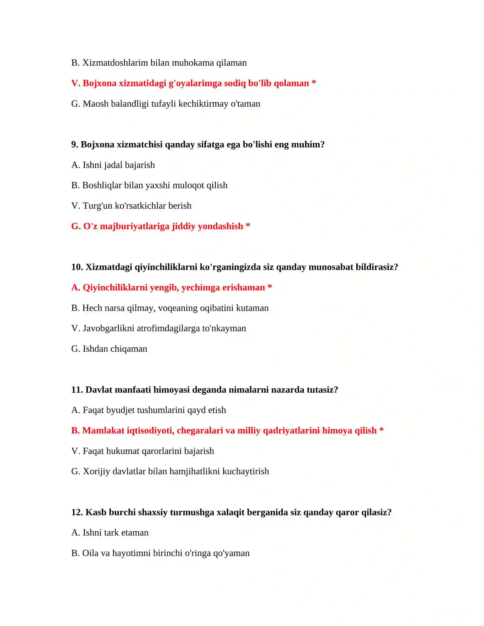 Bojxona test savollari namunasi 4