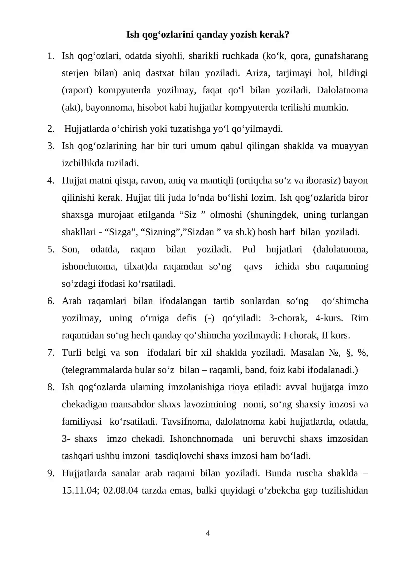 O'zbek tili va O'zbek tilida ish yuritish hujjatlari 4