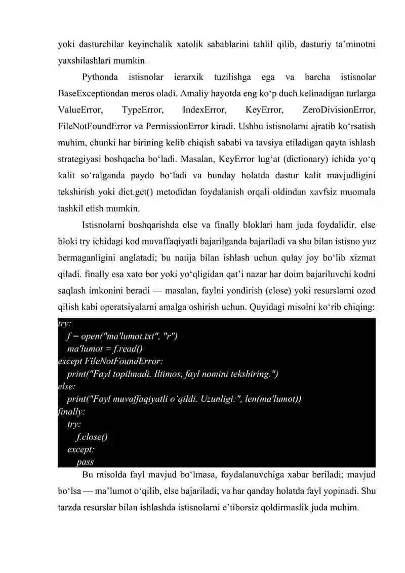 Phytonda istisnolar bilan ishlash 4