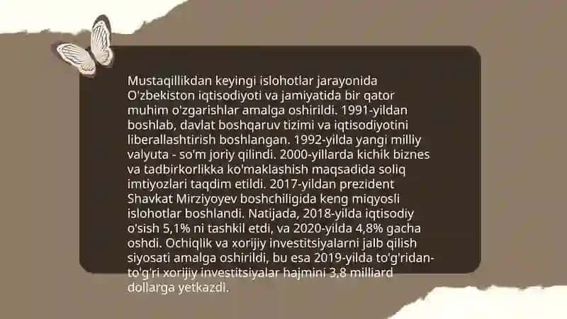 Ozbekistonda demakratik fuqarolik jamiyatining shakllanishi va amalga oshirilgan islohotlar 4