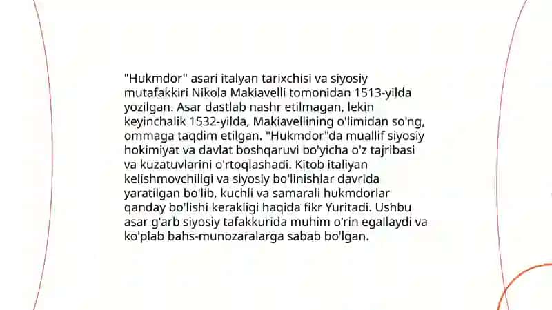 Makiavellining "Hukmdor" asari haqida 4