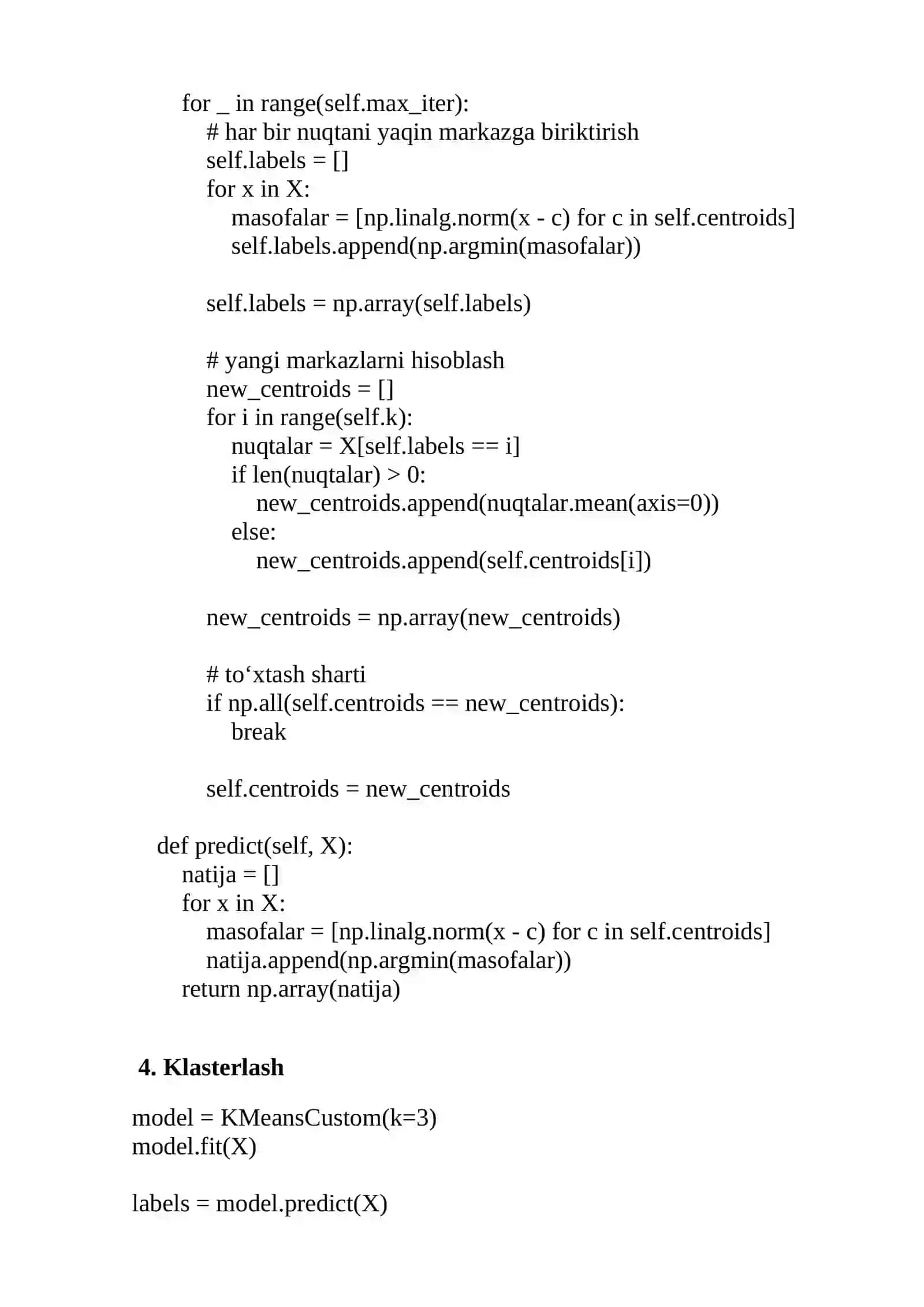PYTHON MUHITIDA MA’LUMOTLARNI KLASTERLASH. K-MEANS KLASTERLASH 4