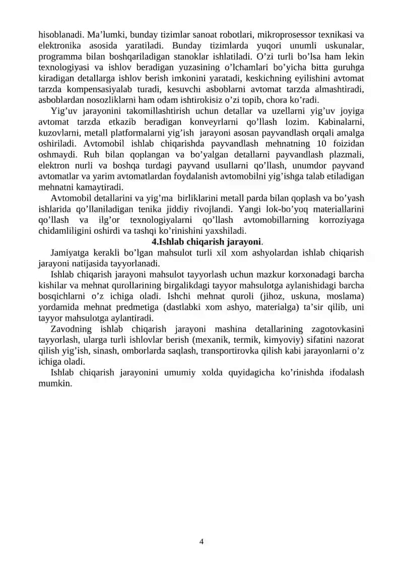 Кirish. Avtomobilsozlik texnologiyasining ilmiy-texnik taraqqiyoti 4