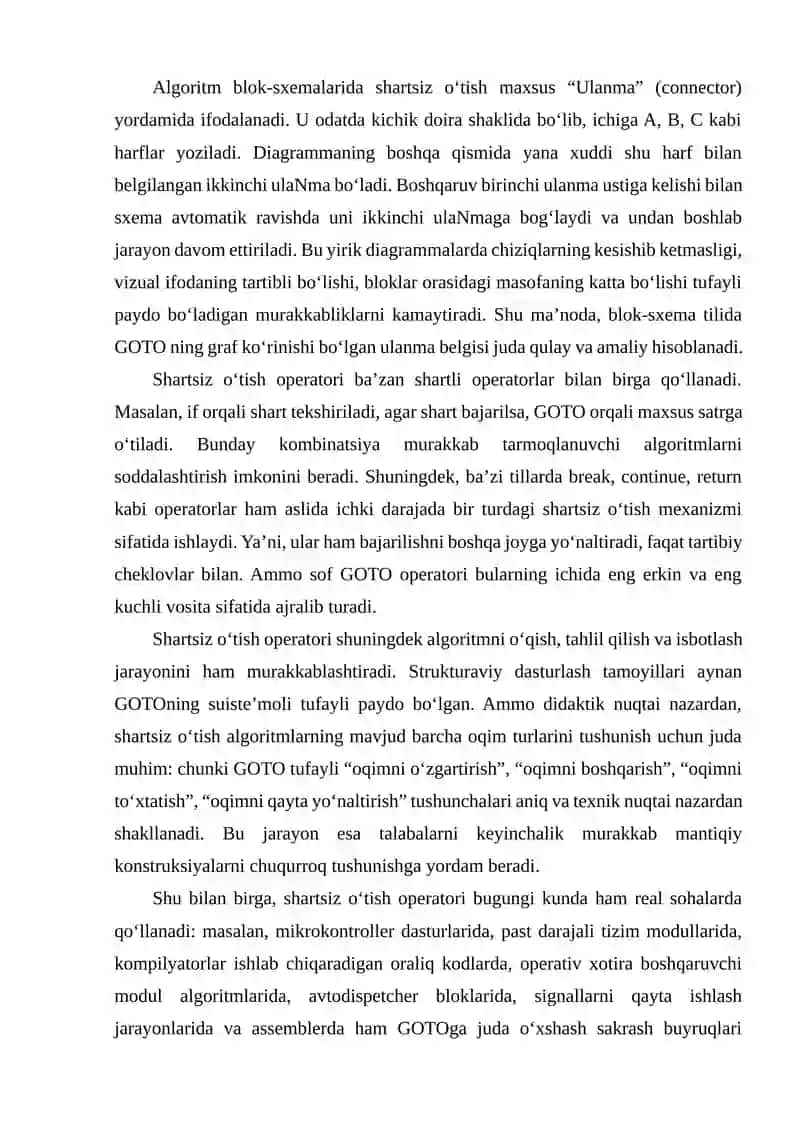 Algoritmlash  tilida shartsiz o’tish operatorini qo’llab dasturlar tuzish 4