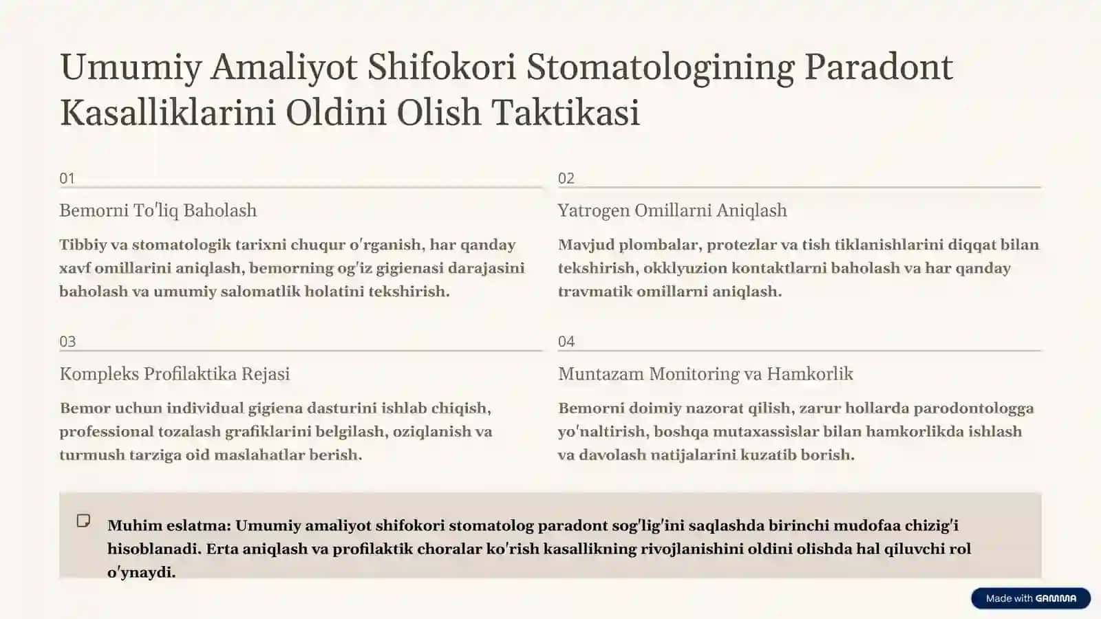 Paradont Kasalliklarida Yatrogen Omillar va Umumiy Amaliyot Shifokori Stomatologining Taktikasi 4
