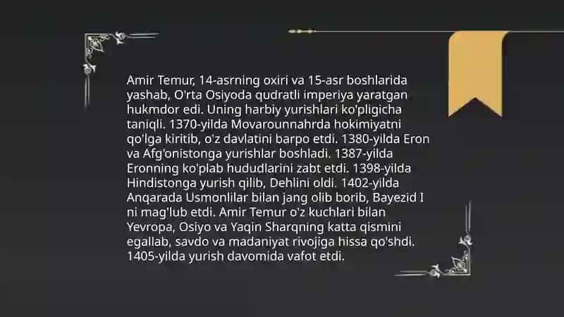 Amir Temurning hayoti 4
