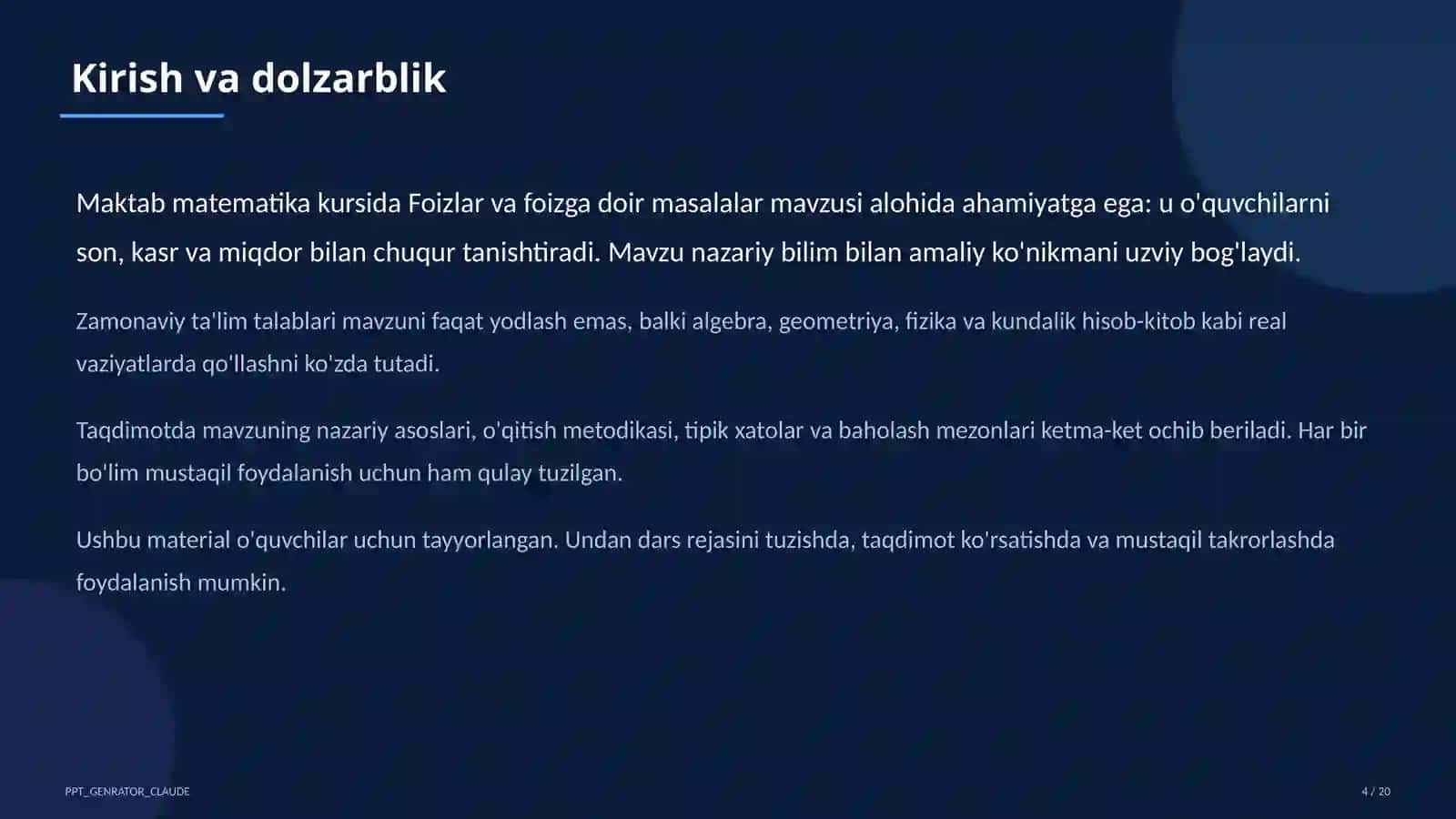Foizlar va foizga doir masalalar (5-sinf) 4