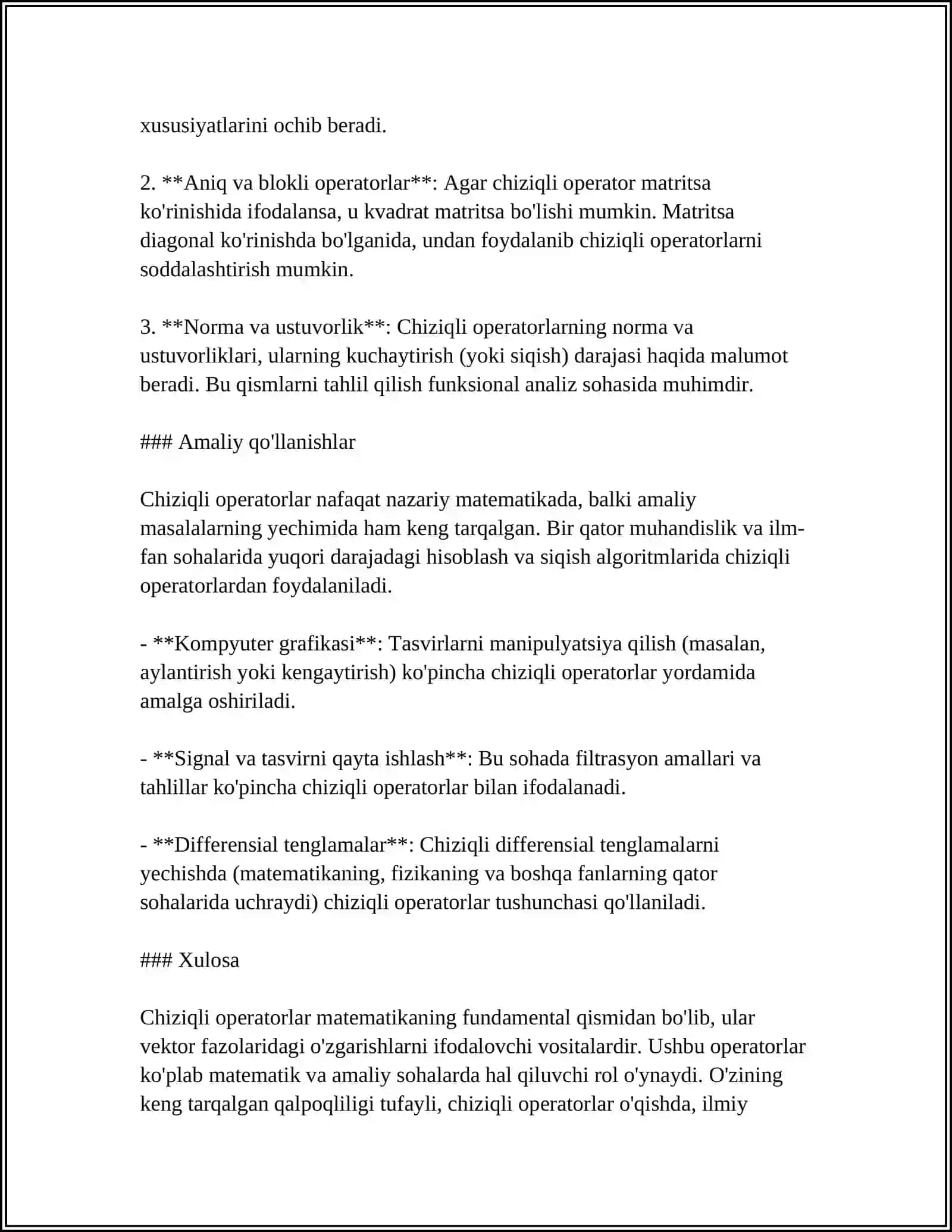 CHIZIQLI OPERATORLAR VA ULARNING XOSSALARI 4