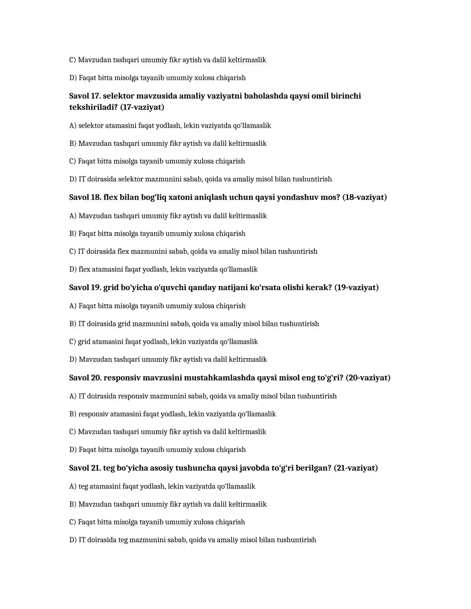 Web dizayn: HTML va CSS — 100 test javoblari bilan 4