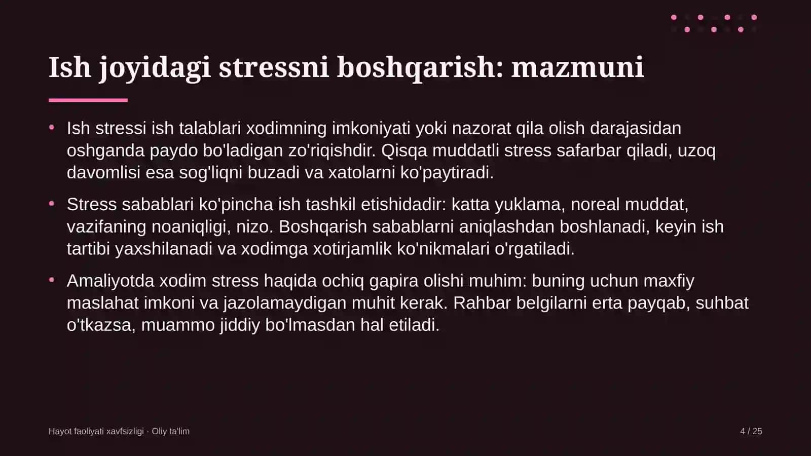 Kafelarda ish joyidagi stressni boshqarish 4