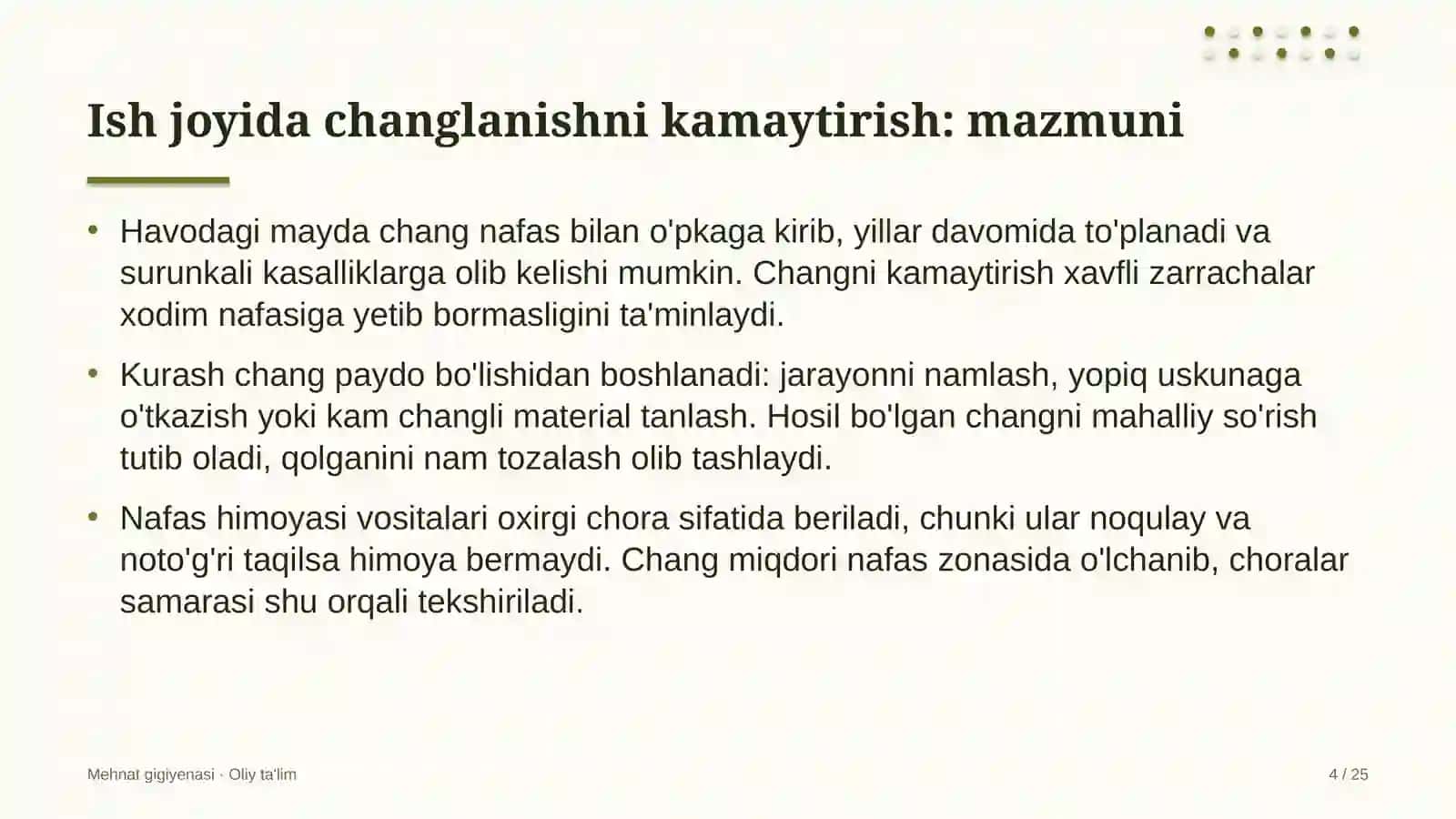 Mehnat gigiyenasi · Oliy ta'lim 4