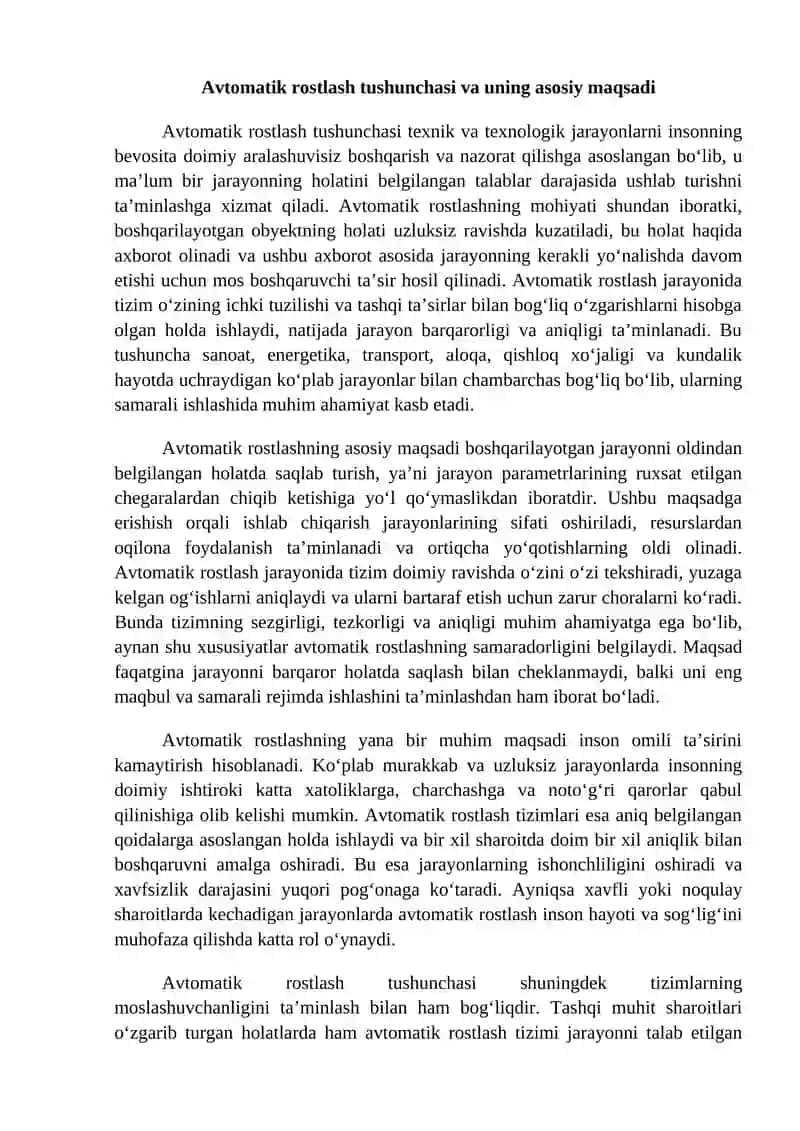 Avtomatik rostlashning vazifalari 4