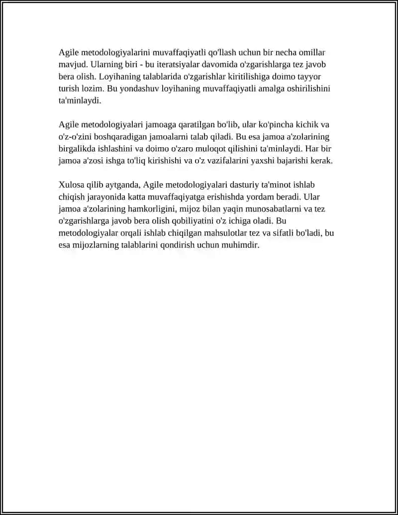 MUSTAQIL ISH Mavzu: AGILE METHODOLOGIES 4
