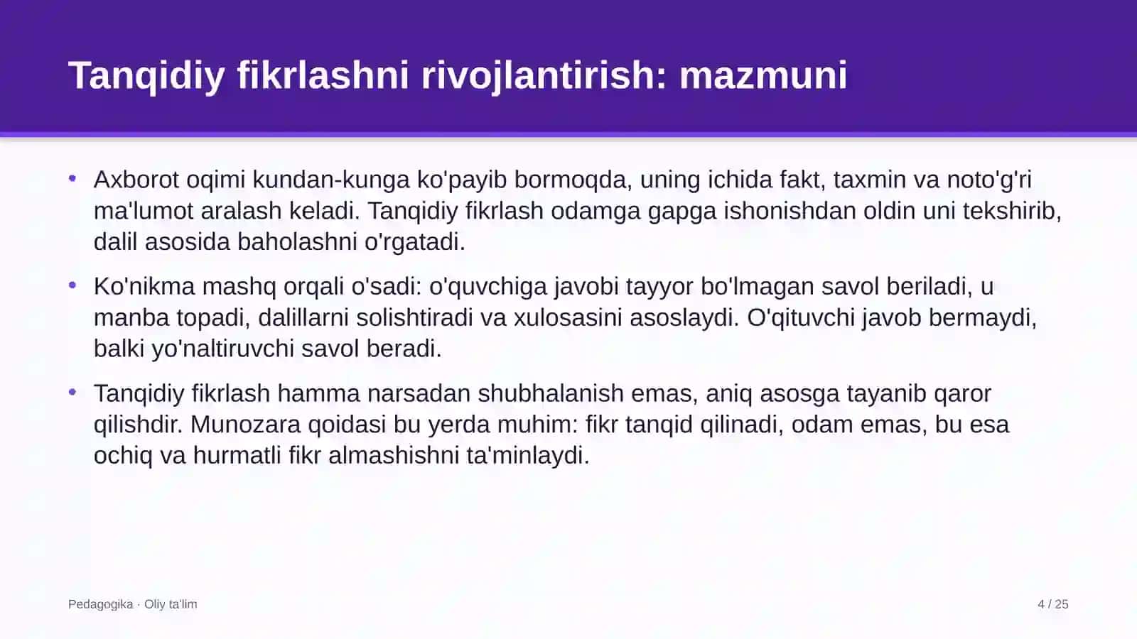 Pedagogika · Oliy Ta'lim 4