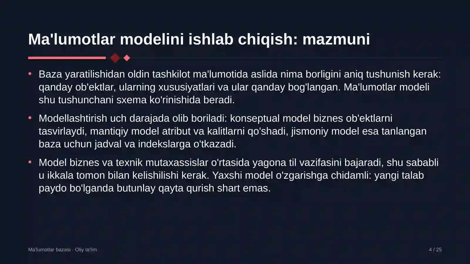 Avtosalonlarda ma'lumotlar modelini ishlab chiqish 4