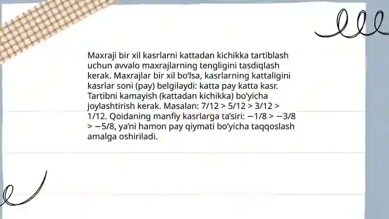 Kasrlarni taqqoslash 4