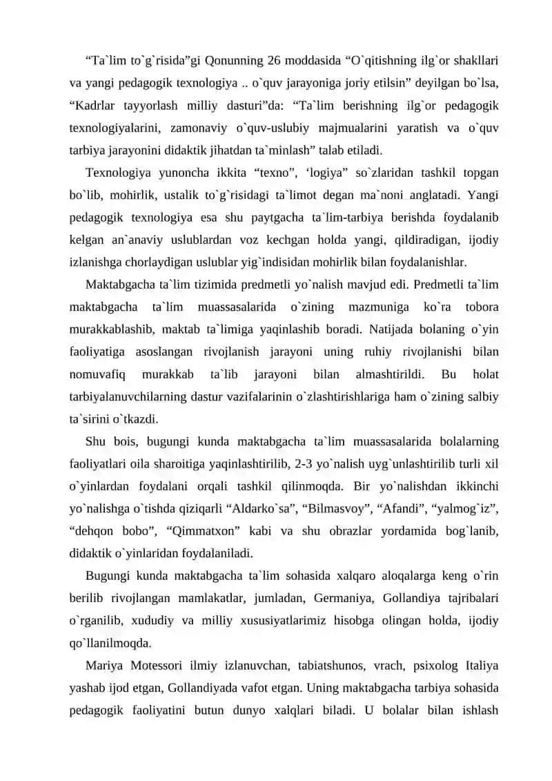 MAKTABGACHA TA'LIMDA TARBIYA BERISH USULLARI VA VOSITALARI 4
