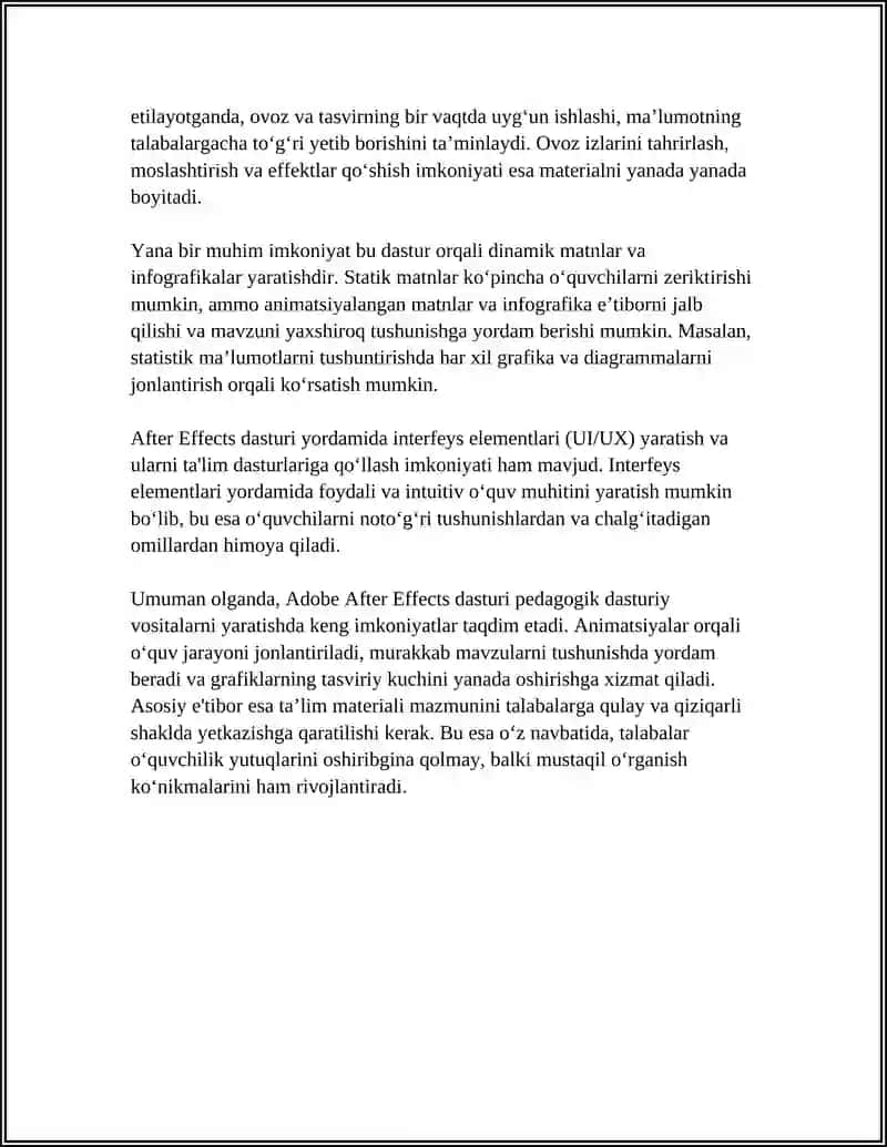 PEDAGOGIK DASTURIY VOSITALAR YARATISHDA AFTER YEFFECTS IMKONIYATLARIDAN FOYDALANISH 4