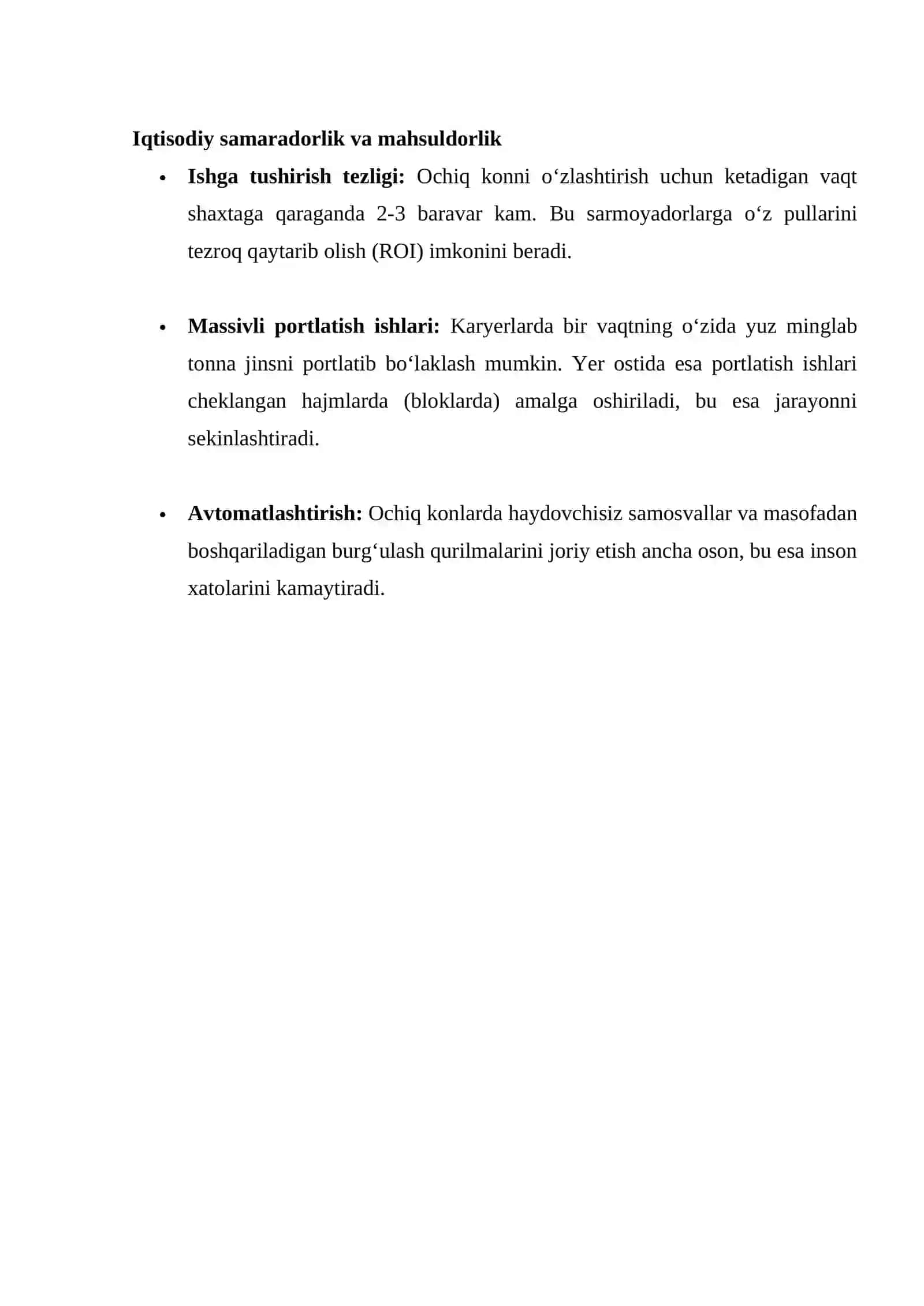 Ochiq kon ishlari yer osti usuliga qaraganda afzalliklari 4