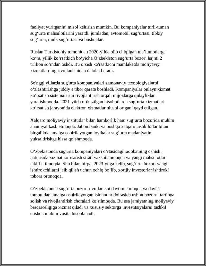 OʻZBEKISTON RESPUBLIKASIDA SUG'URTA BOZORINI SHAKLLANTIRISH VA REJALASHTIRISH 4