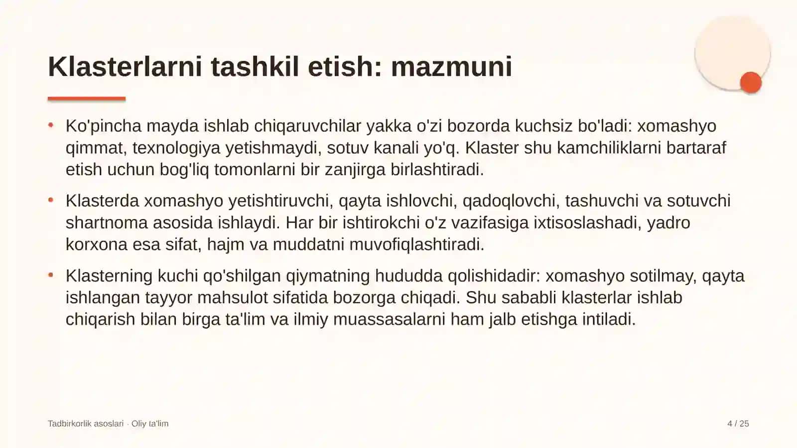 Ijara xizmatlarida klasterlarni tashkil etish 4