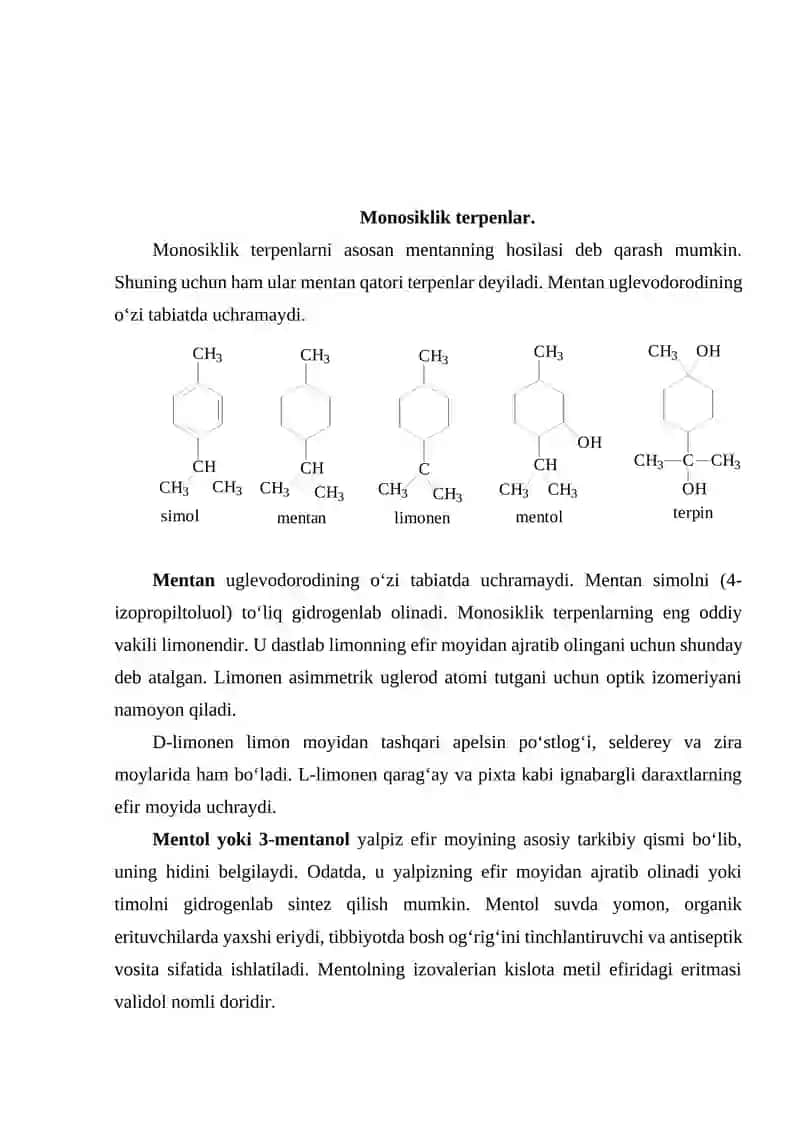 Terpenlar. Efir moylari. 4