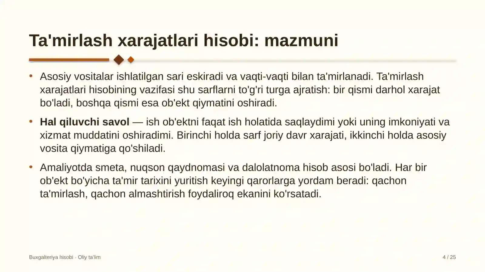 mol bozorlarida ta'mirlash xarajatlari hisobi 4766 4