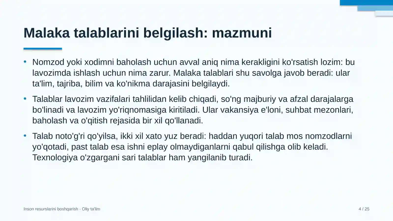 Suv xo'jaligida malaka talablarini belgilash 4