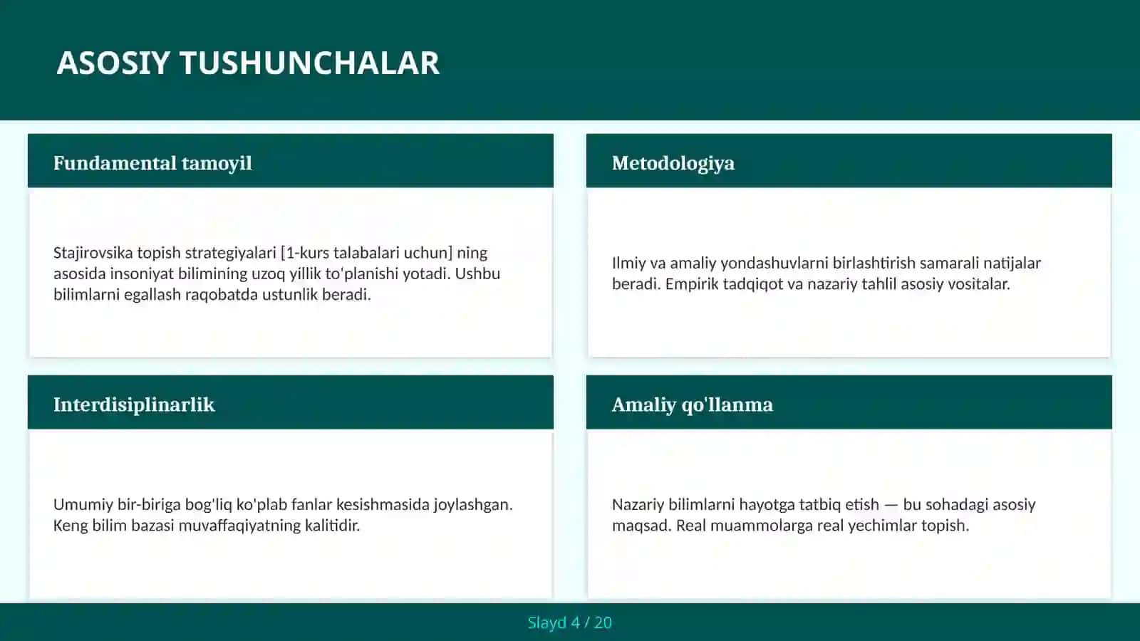 STAJIROVSIKA TOPISH STRATEGIYALARI [1-KURS TALABALARI UCHUN] 4