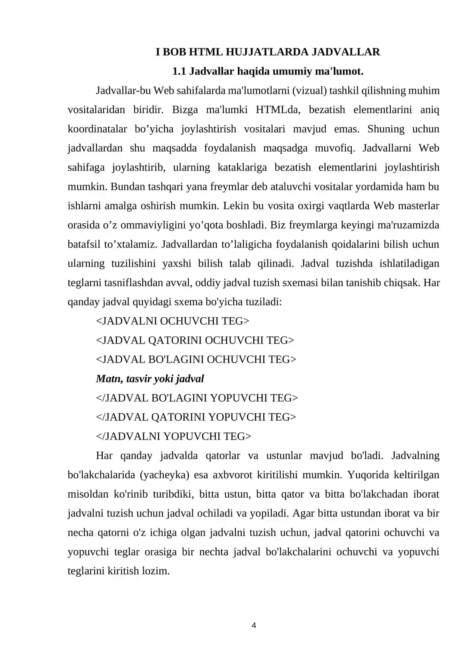 HTML JADVALLARI BILAN ISHLASH 4