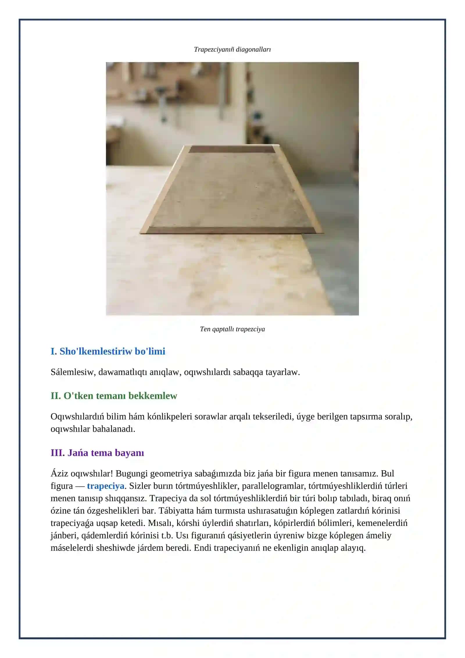 Lesson on Trapeciya ham oniñ qàsiyetleri 4