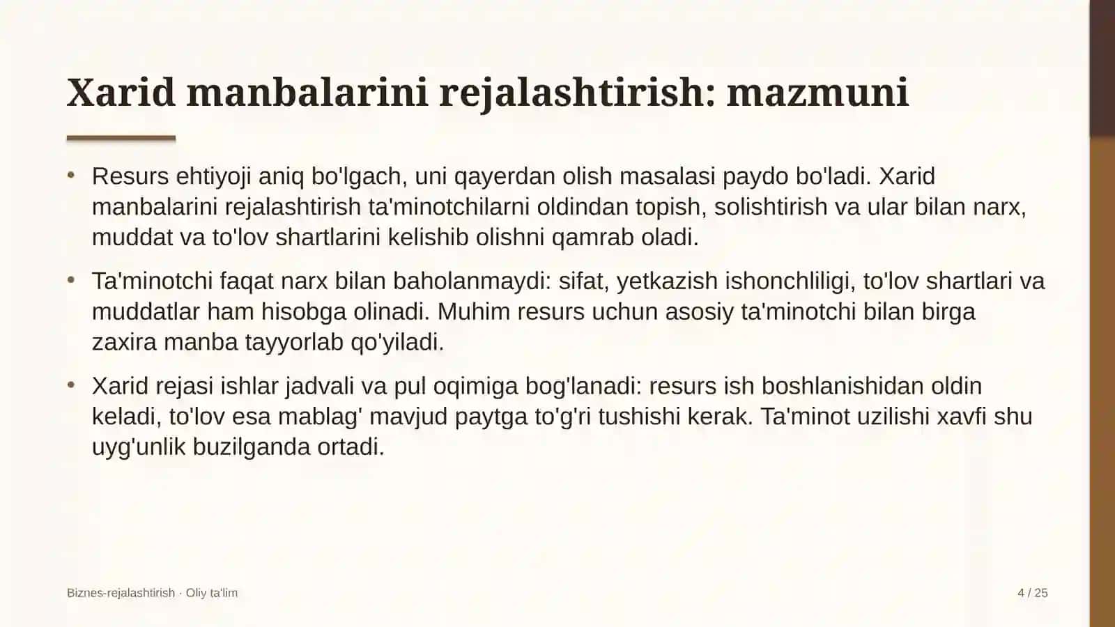 Lalmikor dehqonchilikda xarid manbalarini rejalashtirish 4