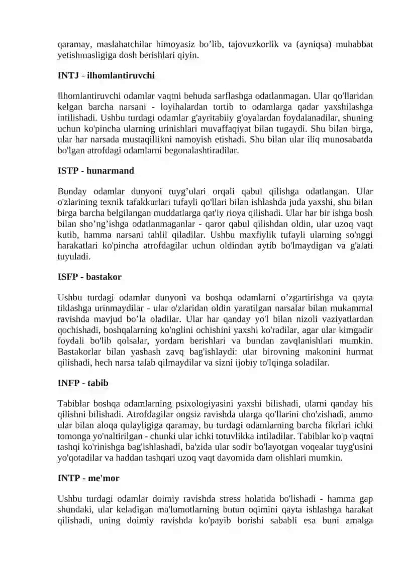 Mayers-Briggs so'rovnomasi 4