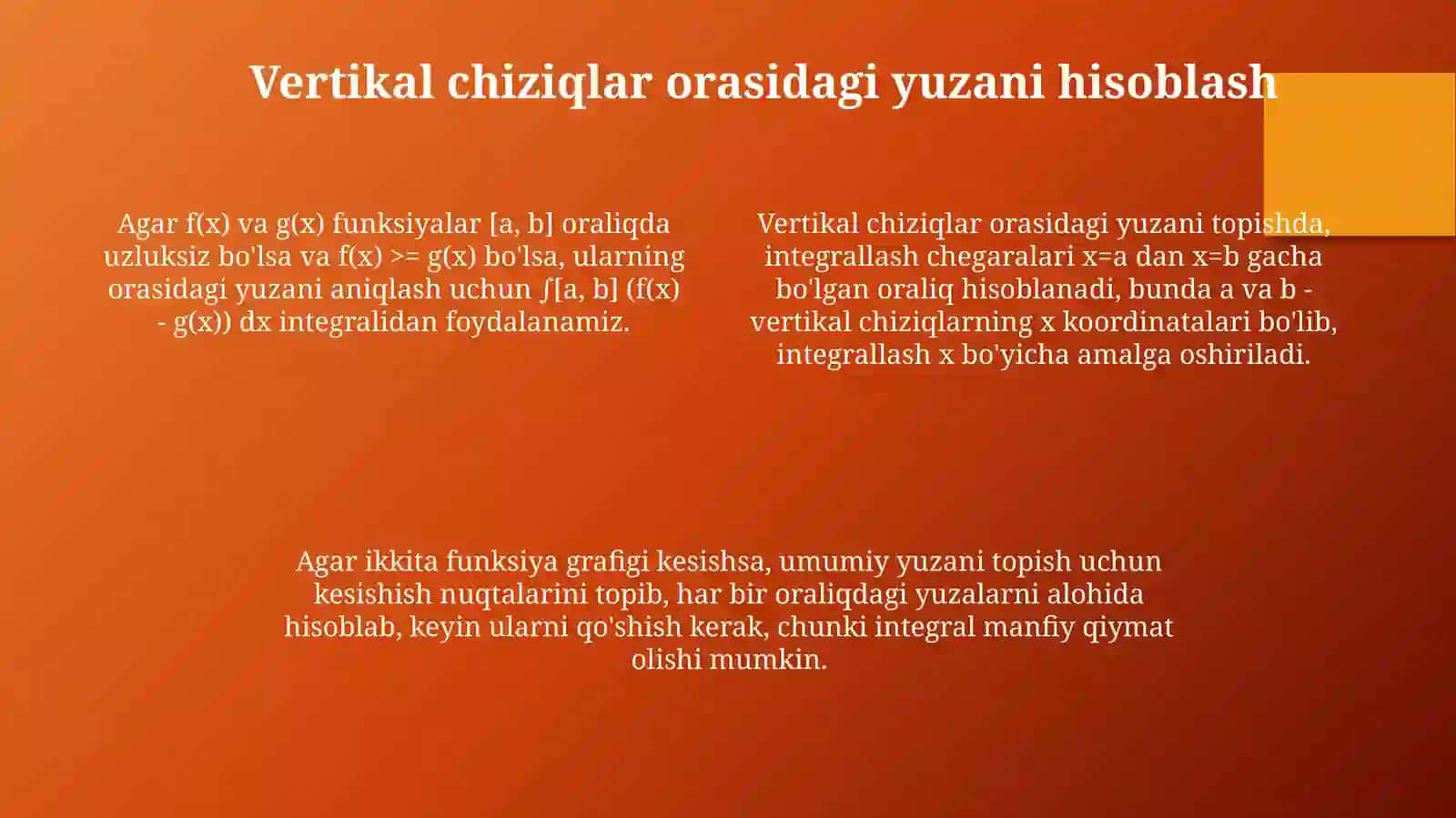 Aniqlangan Integral yordamida Yuzani Hisoblash Asoslari 4