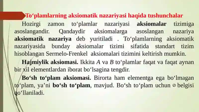 To‘plamlar va ular ustida amallar 4