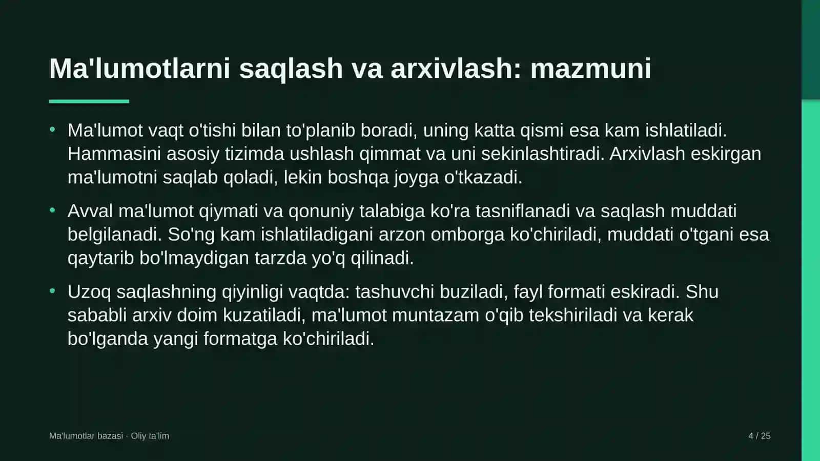 Ma'lumotlar bazasi · Oliy ta'lim 4