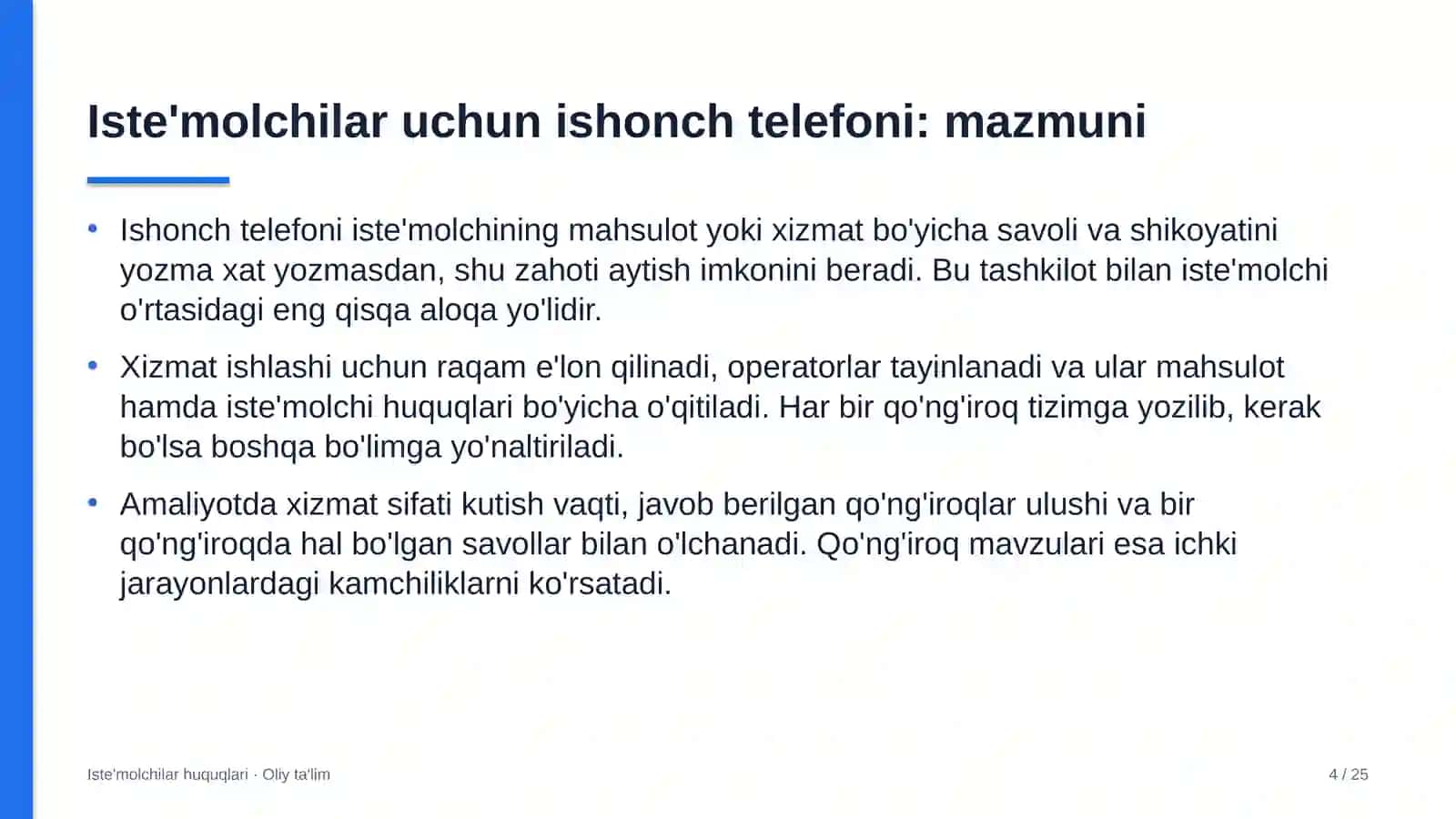 soliq maslahatchilari tashkilotlarida iste'molchilarga ishonch telefoni xizmatini yo'lga qo'yish 9948 4