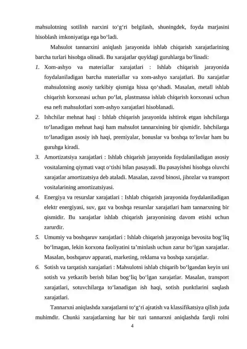 Mahsulot tannarxini kalkulyasiya qilishning nazariy asoslari 4