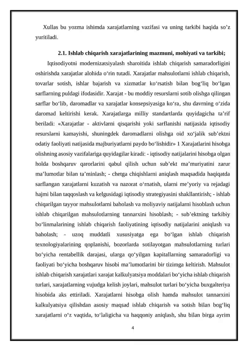 Mahsulot tannarxiga kiritiladiga bevosita va bilvosita xarajatlar hisobi 4